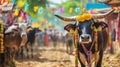 Decorated Cow with Flower Garland in a Parade of Cattle Royalty Free Stock Photo
