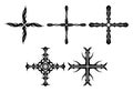 Decorated crosses, decoration, object, black and white, isolated.