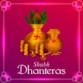 Decorated Diwali holiday background with Hindi greetings meaning Happy Dhanteras