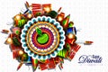 Decorated diya with cracker for Happy Diwali holiday background Royalty Free Stock Photo