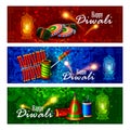 Decorated diya with cracker for Happy Diwali holiday background Royalty Free Stock Photo