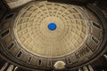 Decorated dome example of Greek and Roman architecture. Cupola with a hole inside an old chapel of a Roman Doric peripteral temple Royalty Free Stock Photo