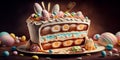 Decorated Easter cake with frosting and candy Generative AI
