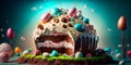 Decorated Easter cake with frosting and candy Generative AI