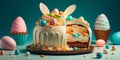 Decorated Easter cake with frosting and candy Generative AI