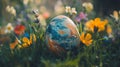 Decorated Easter Egg Nestled Amongst Spring Flowers Royalty Free Stock Photo