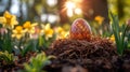 Decorated Easter Egg Nestled In Spring Flowers Royalty Free Stock Photo