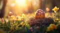 Decorated Easter Egg Nestled In Spring Flowers Royalty Free Stock Photo