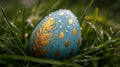 Decorated Easter Egg Rests In Dewy Grass Royalty Free Stock Photo