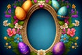 Fancy Easter Eggs and Flower Border Frame - Generative AI