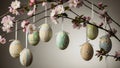 Decorated easter eggs hanging on tree branches with blossoms Royalty Free Stock Photo