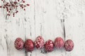 Decorated Easter eggs Pysanka on whitewashed wooden background Royalty Free Stock Photo