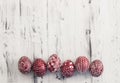 Decorated Easter eggs Pysanka on whitewashed wooden background Royalty Free Stock Photo