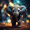 Decorated elephant figurine with sparkling lights on a bokeh background Generative by AI