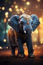 Decorated elephant figurine with sparkling lights on a bokeh background Generative by AI