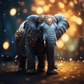 Decorated elephant figurine with sparkling lights on a bokeh background Generative by AI