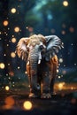 Decorated elephant figurine with sparkling lights on a bokeh background Generative by AI