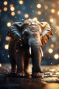 Decorated elephant figurine with sparkling lights on a bokeh background Generative by AI