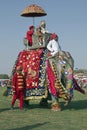 Decorated Elephant and Passengers. Jaipur, Rajasthan, India.