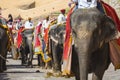 Decorated elephants in Jaleb Chowk in Amber Fort in Jaipur, Indi