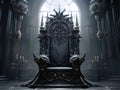 Decorated empty throne hall. Black throne.