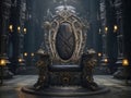 Decorated empty throne hall. Black throne.