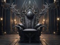 Decorated empty throne hall. Black throne.