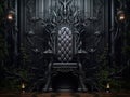 Decorated empty throne hall. Black throne.