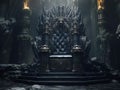 Decorated empty throne hall. Black throne.