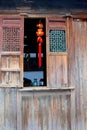 Decorated facade of an ancient house in water town Wuzhen, China