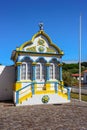 Blue and yellow church in azores