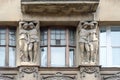 Decorated facade detail of the building. House of merchant Polezhaev in Saint Petersburg, Russia