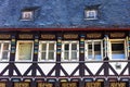 Decorated facade of old medieval half-timbered house in Goslar, Germany Royalty Free Stock Photo