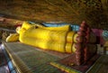 The decorated feet of a reclining Buddha statue in Sri Lanka.