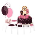 Isolated illustration decorated festive table for ice cream day.