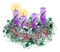 Decorated floral Advent wreath with two advent candles burning, Royalty Free Stock Photo