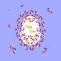 Decorated with flowers Easter egg on light blue background. Text Happy Easter. Vector illustration with holiday elements Royalty Free Stock Photo