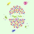 Decorated with flowers Easter egg on light green background. Text Happy Easter. Vector illustration with holiday elements Royalty Free Stock Photo