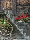 Decorated with flowers House detail in Goms Royalty Free Stock Photo