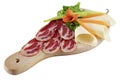 Decorated food - meat, ham, vegetables isolated Royalty Free Stock Photo