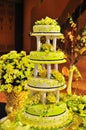 Decorated four tiered wedding cake