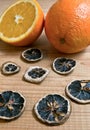Decorated fresh orange scented wood background
