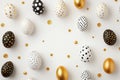 Decorated golden Easter eggs in a frame, isolated on a white background. A minimal Easter theme for a Happy Easter card Royalty Free Stock Photo