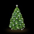 Decorated green Christmas tree on black background Royalty Free Stock Photo