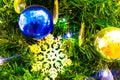 Decorated  green ÃÂhristmas tree background, Beautiful Christmas fur-tree decorated with New Year`s toys, Christmas balls Royalty Free Stock Photo