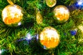Decorated  green ÃÂhristmas tree background, Beautiful Christmas fur-tree decorated with New Year`s toys, Christmas balls Royalty Free Stock Photo