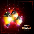 Decorated hanging lamp for Happy Diwali festival holiday celebration of India greeting background