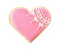 Decorated heart shaped cookie on white background Royalty Free Stock Photo