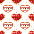 Decorated hearts traditional baked goods seamless pattern.