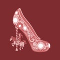 Decorated heeled shoe with carousel